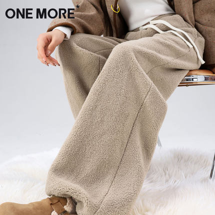 one more加绒裤子冬加厚2025新款秋冬季美拉德休闲裤摇粒绒卫裤X