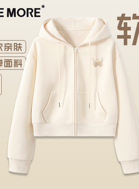one more文墨卫衣外套女2025新款连帽开春短款运动上衣春季开衫Y