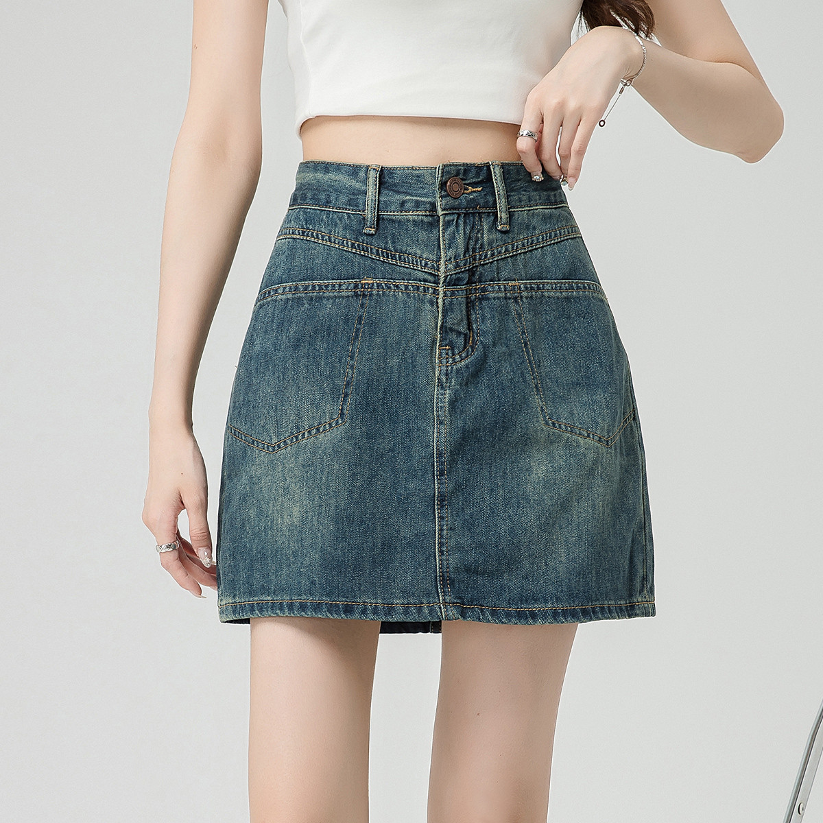 小个子复古高腰显瘦包臀短裙女