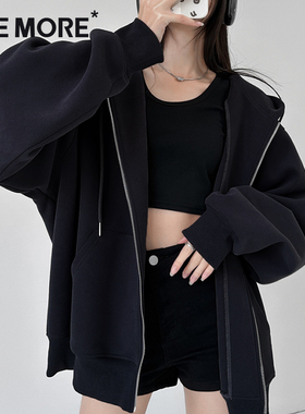 one more卫衣外套女2025新款秋季流行风格入秋轻薄秋装黑色上衣Y
