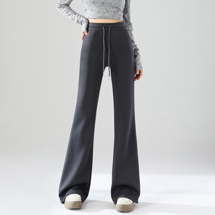 子舒适宽松女显瘦休闲裤 2025冬简约百搭微喇裤 more纯色休闲裤 one