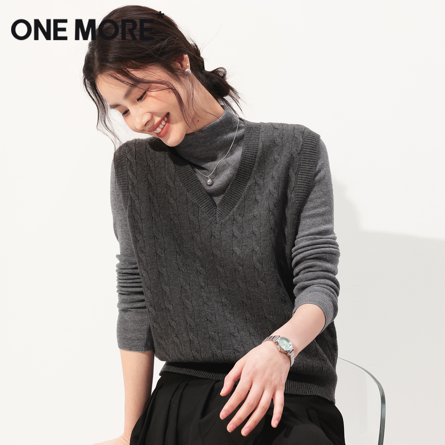 onemore绞花针织马甲背心