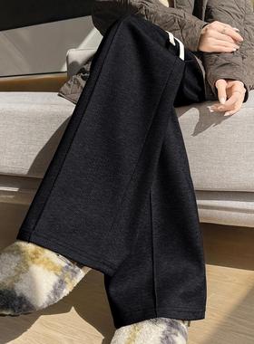 one more直筒加绒休闲裤女2025年冬季新款加厚保暖高腰阔腿裤长裤