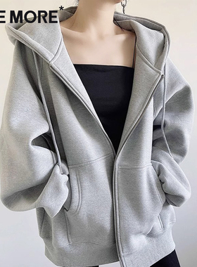 one more外套女款秋2025新款秋季流行风格文墨灰色拉链开衫卫衣X