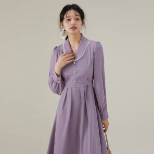 雪纺连衣裙高级感女法式 one more秋季 长袖 通勤a字裙子 收腰中长款