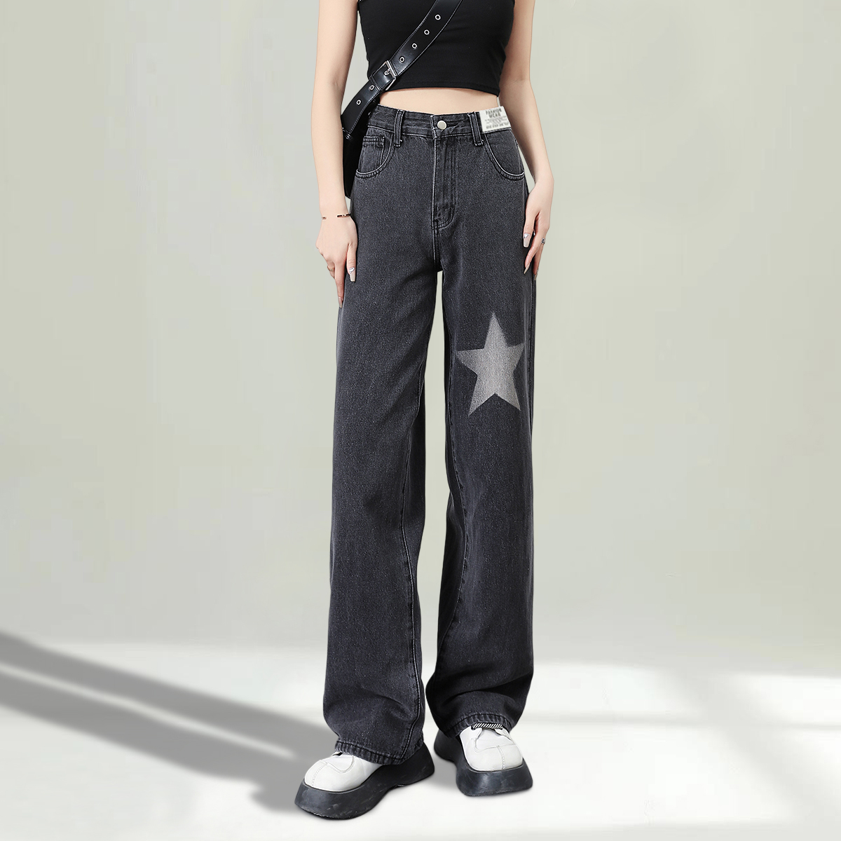 星星高腰显瘦阔腿裤onemore