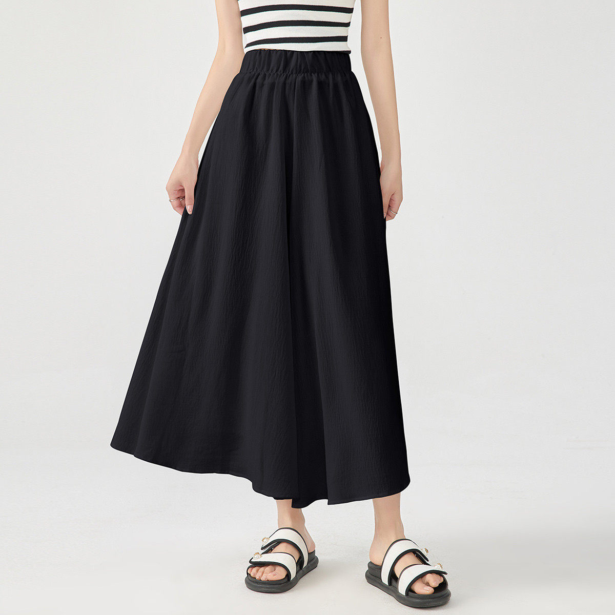 one more裙裤女2025夏新款高腰小个子显瘦垂感薄款宽松冰