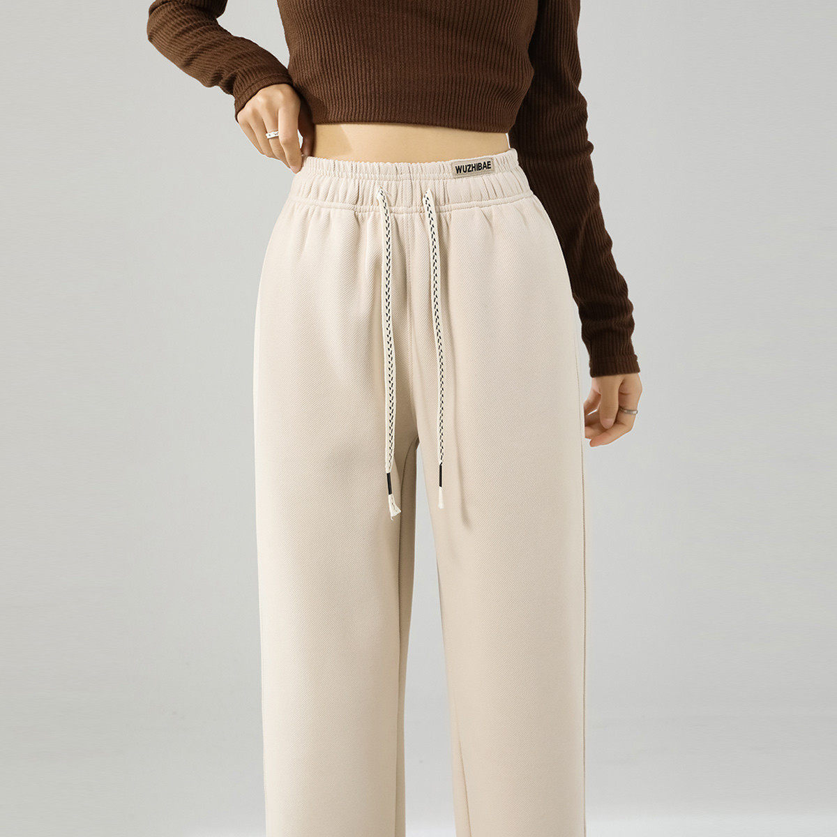 one more纯色休闲裤文艺复古小裤脚2025冬哈伦裤舒适宽松