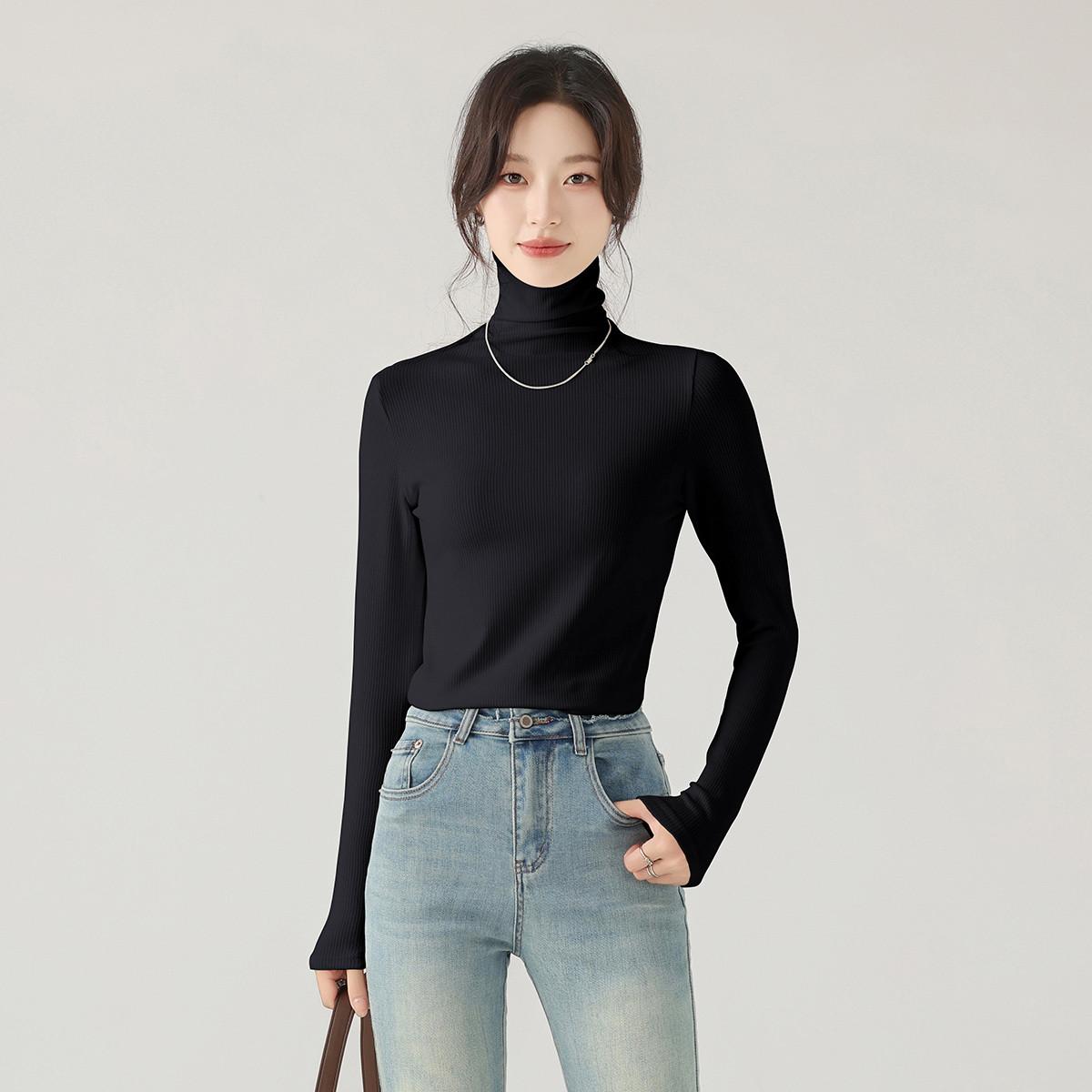 堆堆高领纯色打底衫显瘦气质上衣