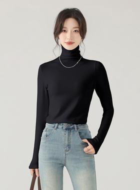 one more堆堆高领纯色打底衫女内搭2025冬季新款修身显瘦气质上衣