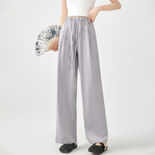 宽松冰丝仿醋酸直筒裤 one 薄款 2025年夏季 more国风印花高腰阔腿裤