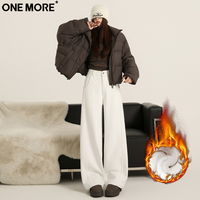 美式弯刀直筒加绒牛仔裤