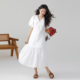 more法式 翻领短袖 连衣裙女2025夏季 one 新款 高级感拼接大摆小白裙