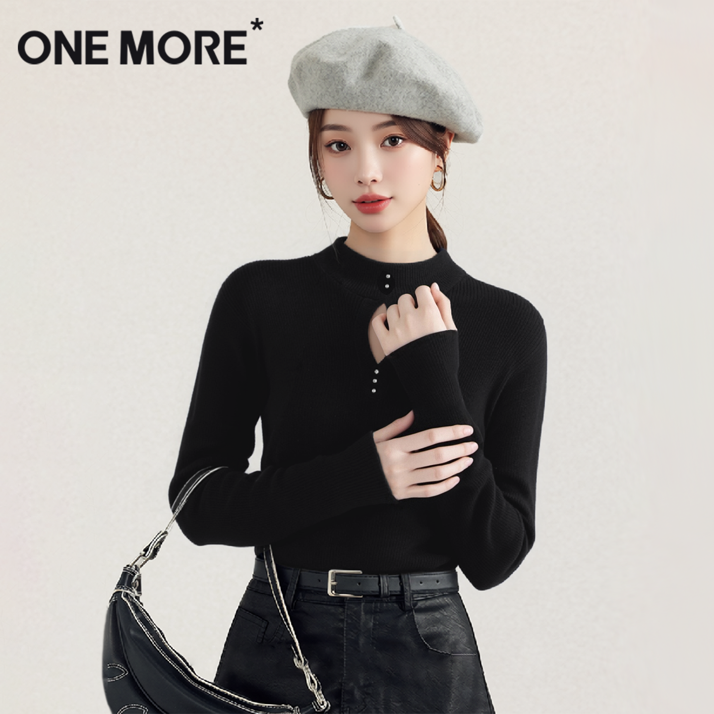 onemore撞钉针织衫女