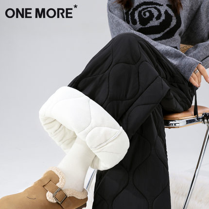 one more加绒棉裤女2025新款冬季摇粒绒加厚防寒裤子黑色保暖裤X