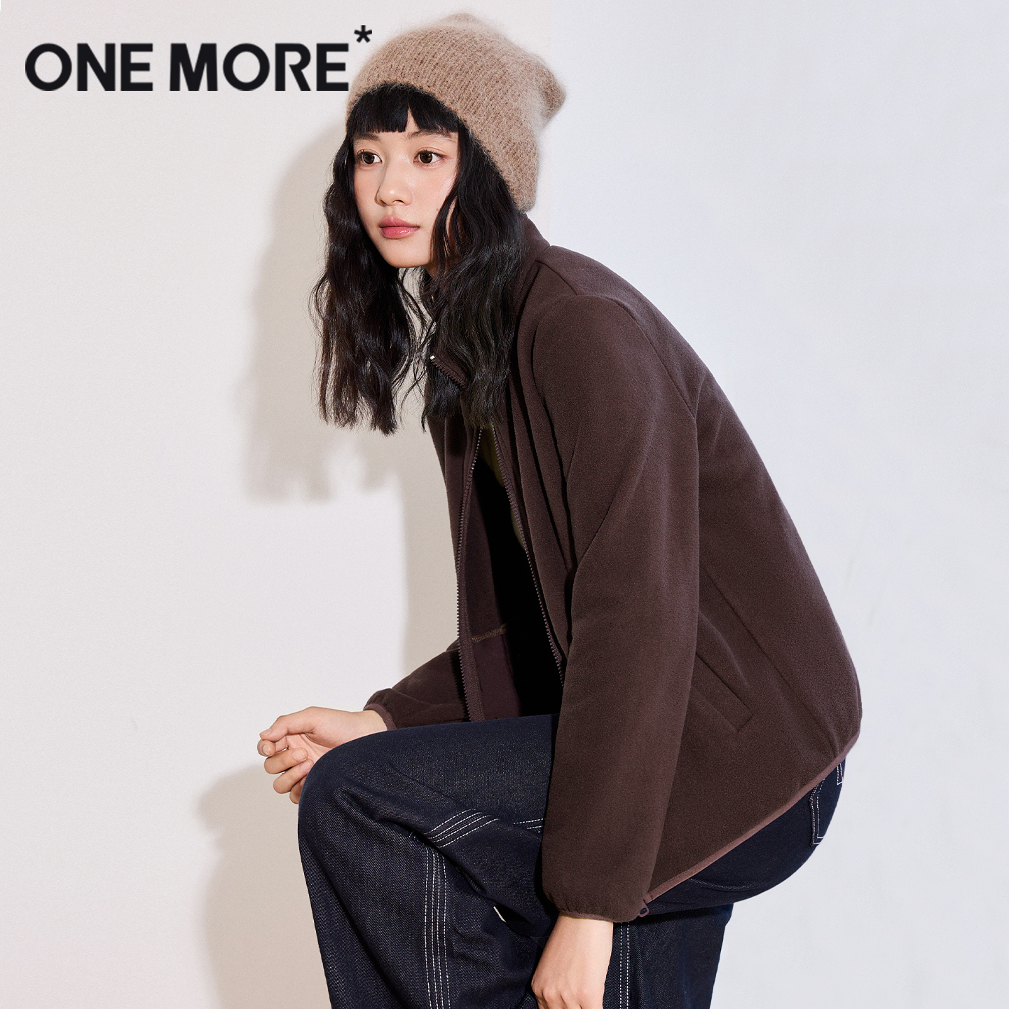 onemores双面摇粒绒立领外套