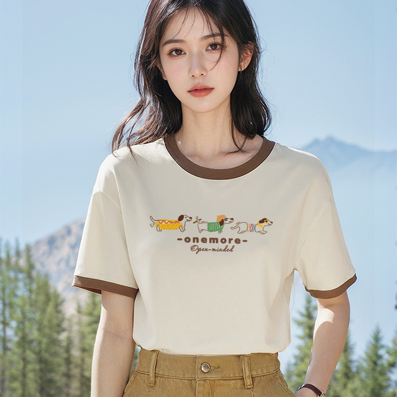 onemore纯棉撞色t恤女
