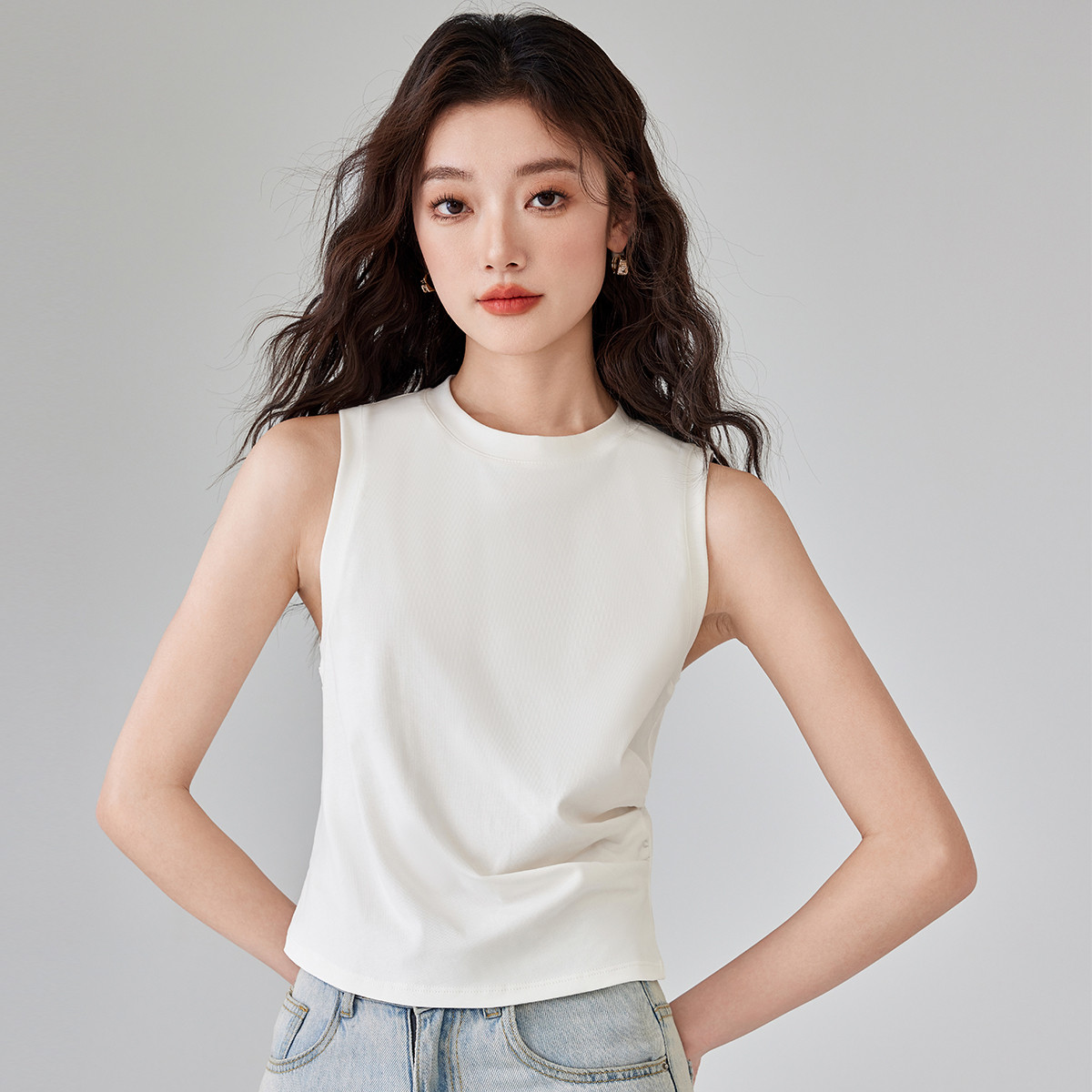 onemore纯色外穿打底女背心