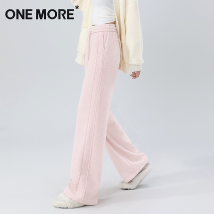 one more加绒裤子女冬季2025新款粉色休闲裤慕斯绒加厚运动卫裤Y