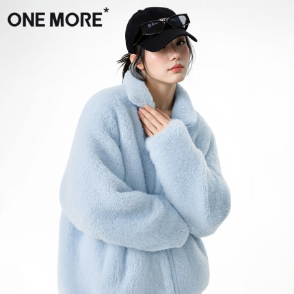 one more摇粒绒外套女秋冬2025新款蓝色立领上衣加厚冲锋衣内胆X