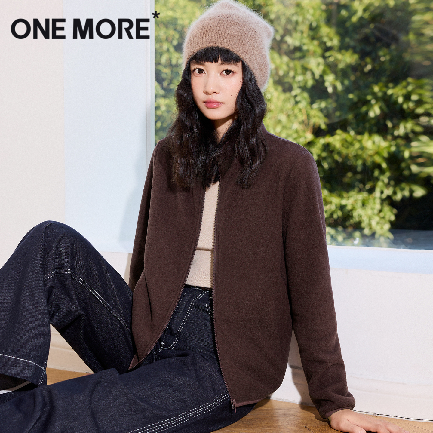 onemores双面摇粒绒立领外套