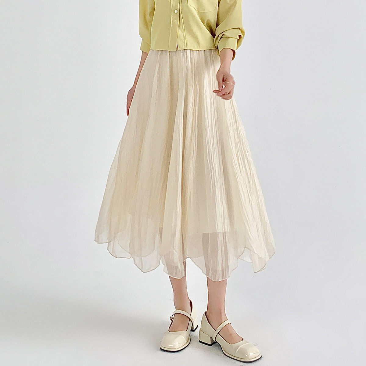 one more薄款双层半身裙女夏2026新款裙子小个子穿搭a字