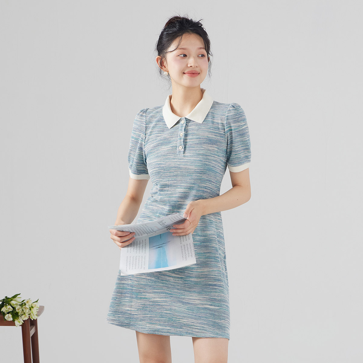 one more法式针织A字连衣裙女2025夏季新款高级感晕染薄