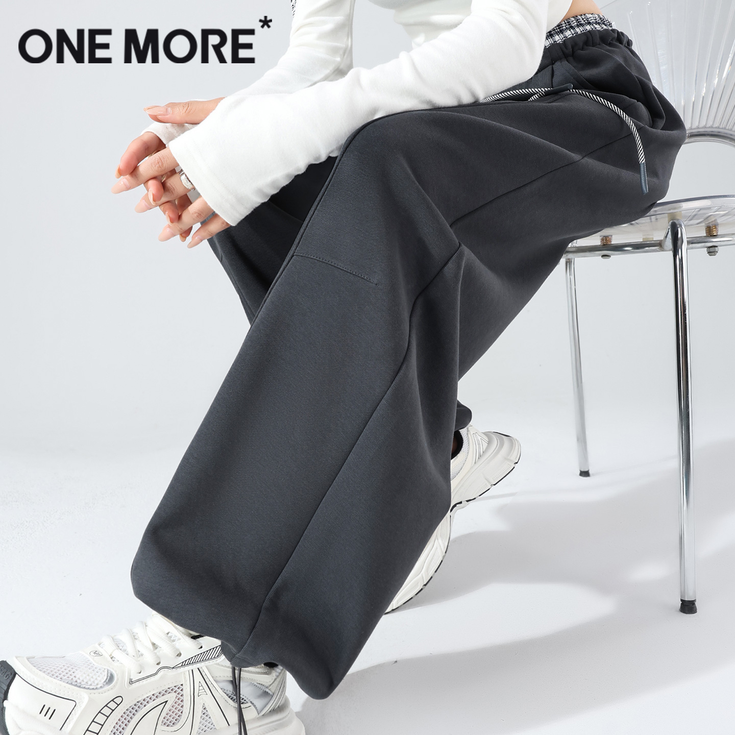 onemore格纹拼接弯刀裤