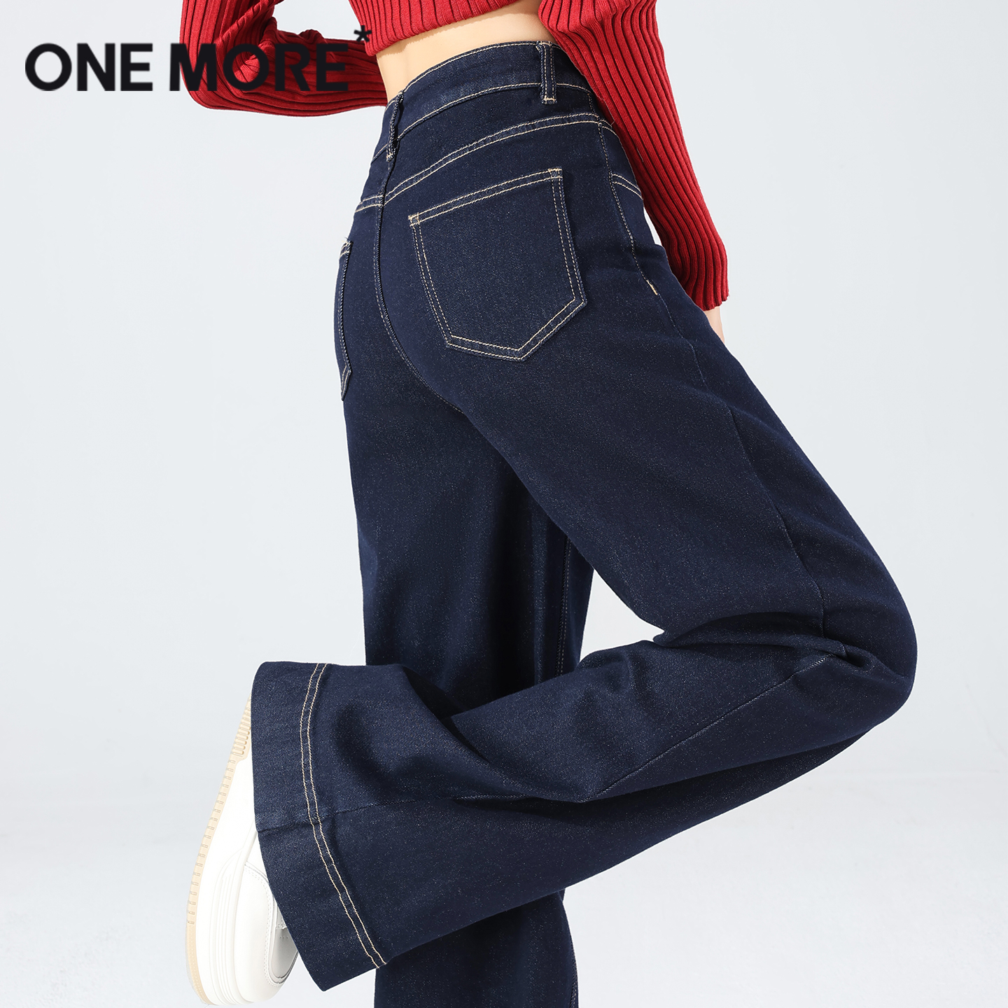 onemore复古阔腿牛仔裤
