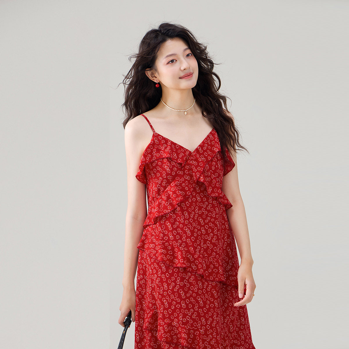 春夏季裙子内搭不规则吊带碎花连衣裙女气质高级感修身长裙