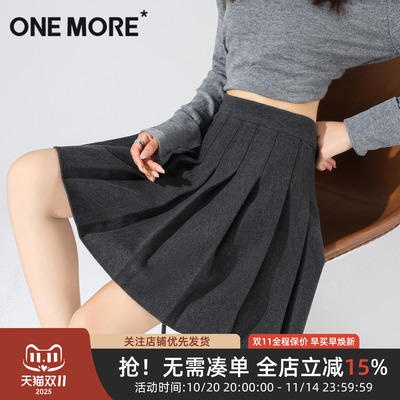 onemore女毛呢纯色百褶裙