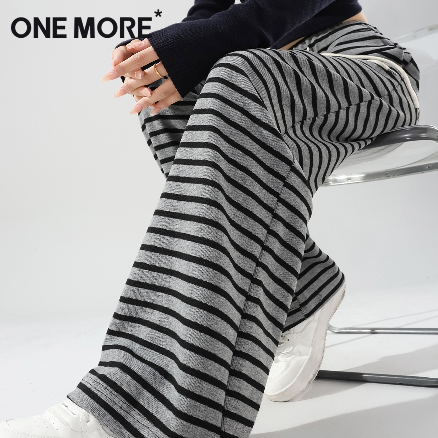 onemoreHX条纹针织裤