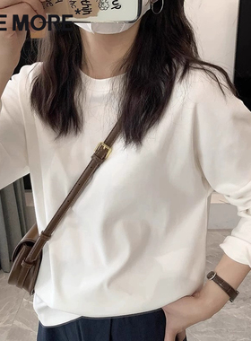 one more文墨长袖t恤女2025新款打底衫内搭纯棉白色宽松春季上衣Y