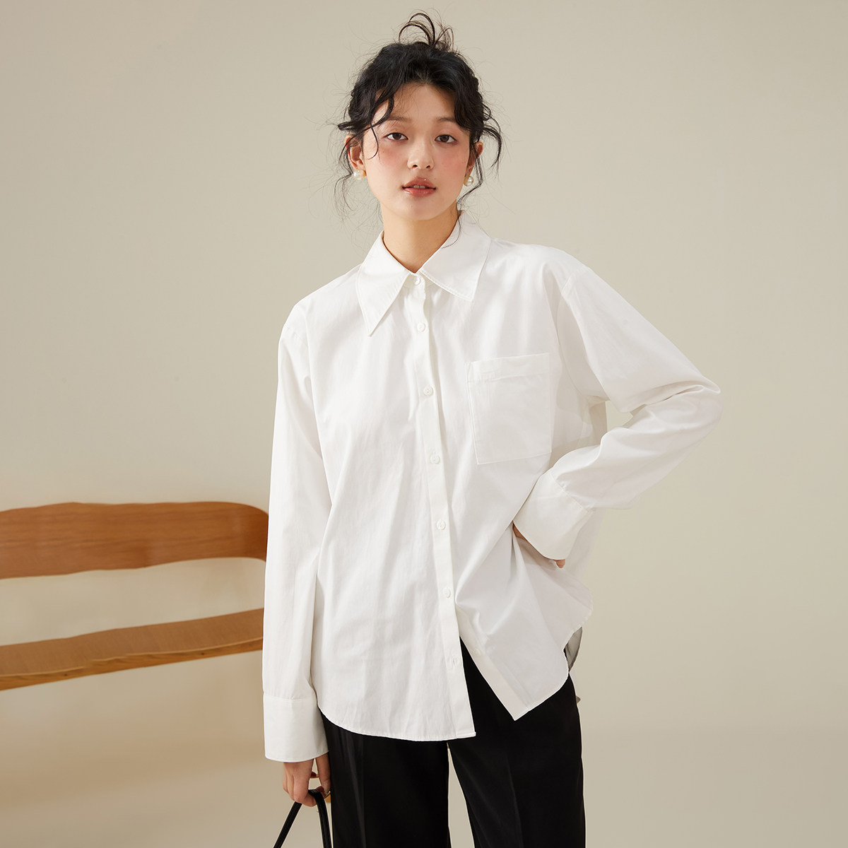 长袖法式工装衬衫女2025秋冬叠穿内搭衬衣高级感气质上衣外穿