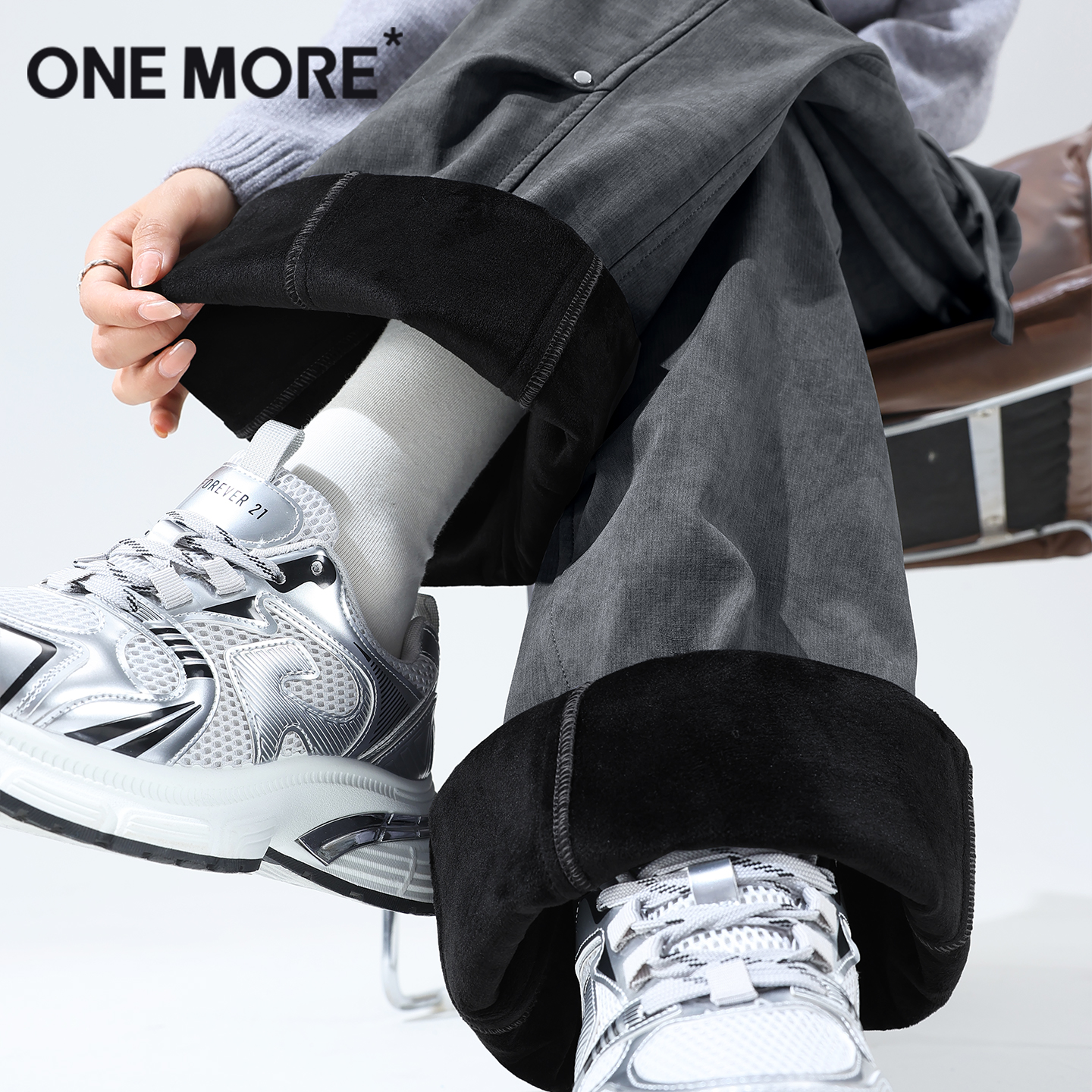 onemore加绒弯刀工装裤