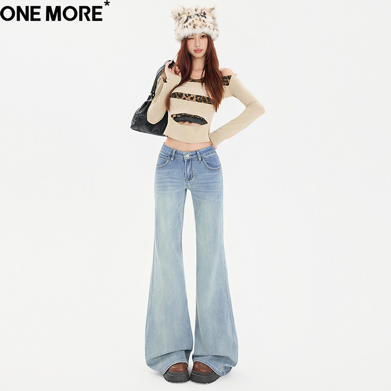 One More美式辣妹低腰微喇牛仔裤女2026春夏季新款弹力修