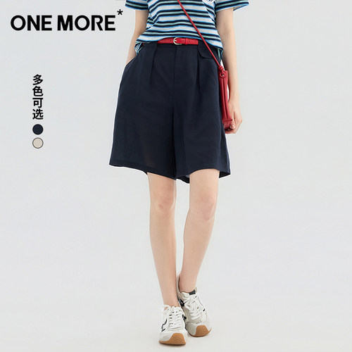 one more法式老钱风高腰亚麻松弛感棉麻阔腿五分短裤女2026新款夏