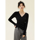 one 外穿抽绳上衣 打底衫 more高级感毛衣内搭v领针织衫 女修身