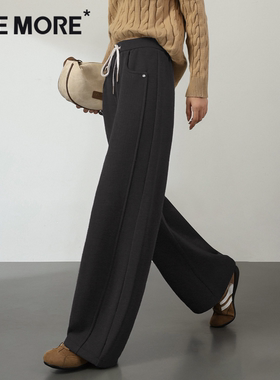 one more加厚绒裤女外穿2025新款深灰色阔腿裤高腰显瘦弯刀裤子Y
