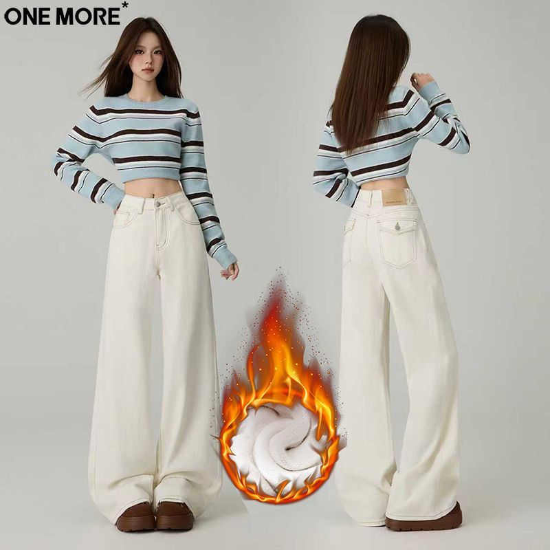 美式后袋翻盖加绒牛仔裤