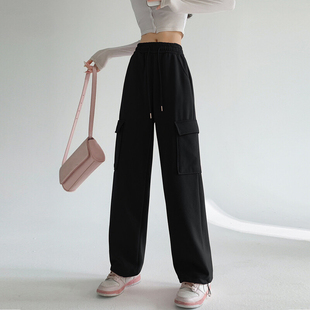 more2025新款 抽绳松紧高腰阔腿哈伦卫裤 宽松休闲裤 装 女秋季 one