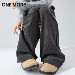 休闲裤 子女秋冬季 加厚阔腿裤 2025新款 one 灰色糯米裤 more加绒裤