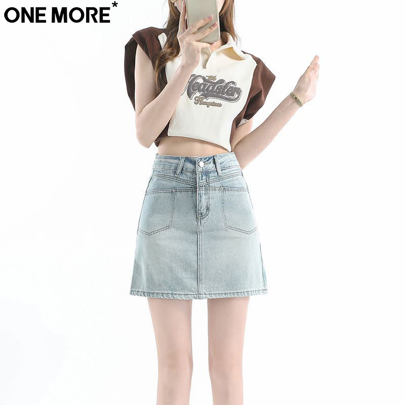 One More美式防走光牛仔短裙女夏季新款辣妹外穿显瘦短款半身