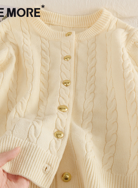 one more文墨短款毛衣女2025春季新款女装杏色麻花针织衫上衣女X