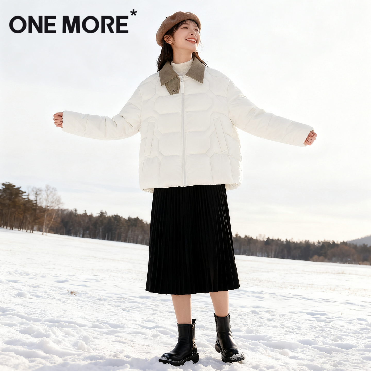 onemore灯芯绒拼接羽绒服