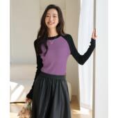 more长袖 显瘦打底衫 撞色插肩袖 女2025秋季 one 修身 针织衫 新款 潮