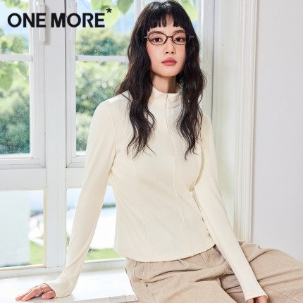 one more绒德打底衫女内搭2025新款秋冬季修身上衣半拉链保暖衣X