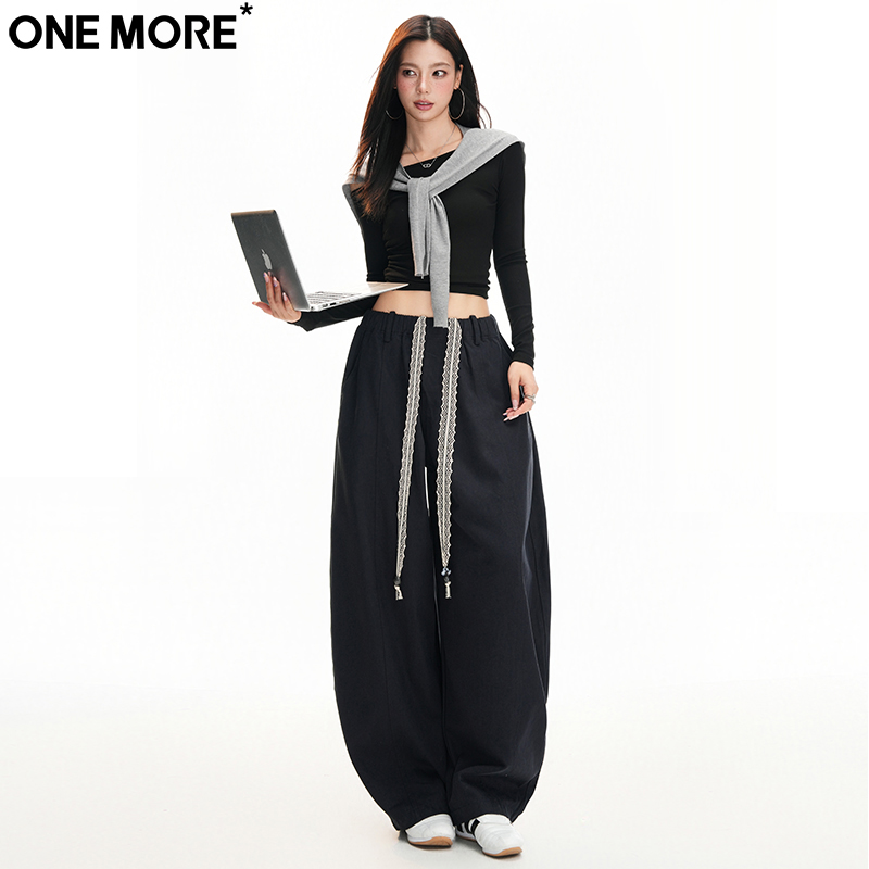 抗皱抽绳高腰弯刀牛仔裤女