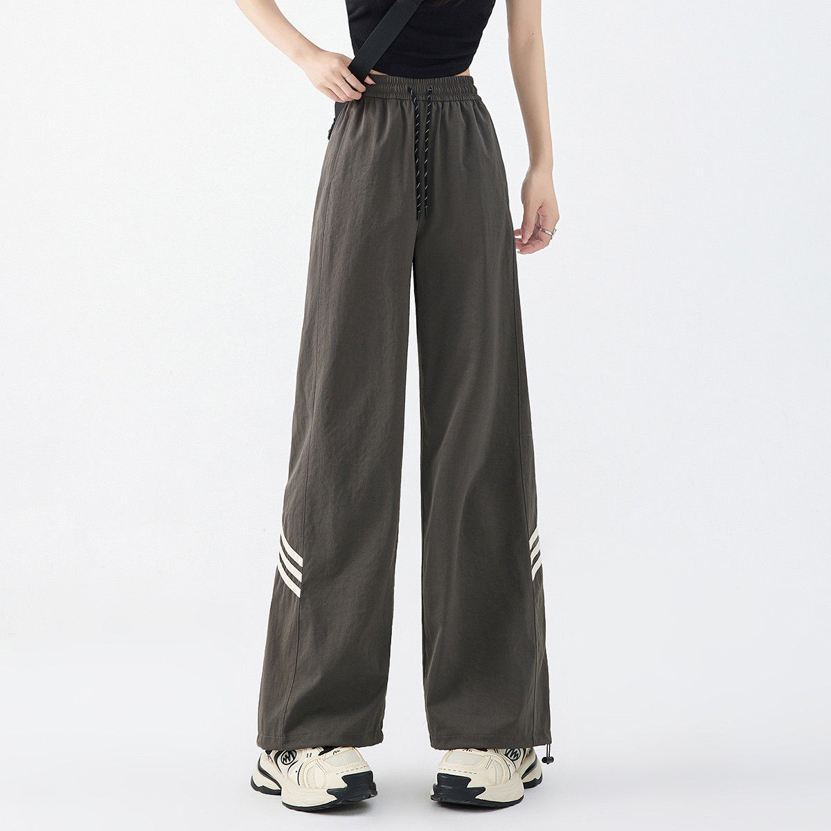 one more运动阔腿裤女2025年夏季高腰宽松显瘦百搭束脚工