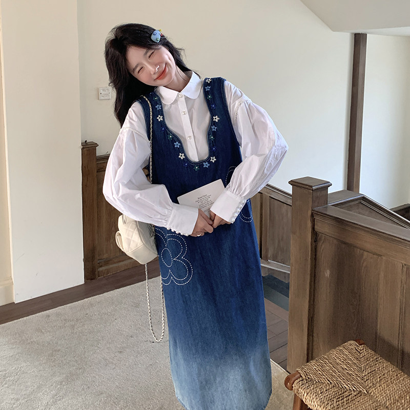one more26年春季牛仔风背带连衣裙女韩系叠穿设计感减龄长